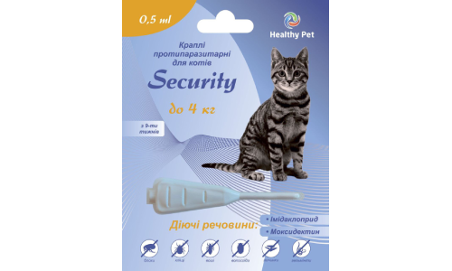 Капли Security для кошек до 4кг, 0,5мл (имедаклоприд, моксидектин)