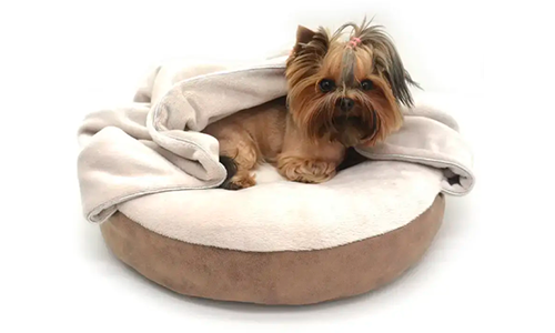 Купить лежак пуф круглый коричневый с накидкой Замш для кошек и собак